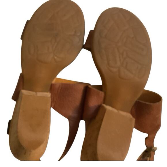 Kork Ease Sandals Minihan Tan Pebble Leather Womens Size 8M Cork Wedge Comfy - Picture 13 of 14